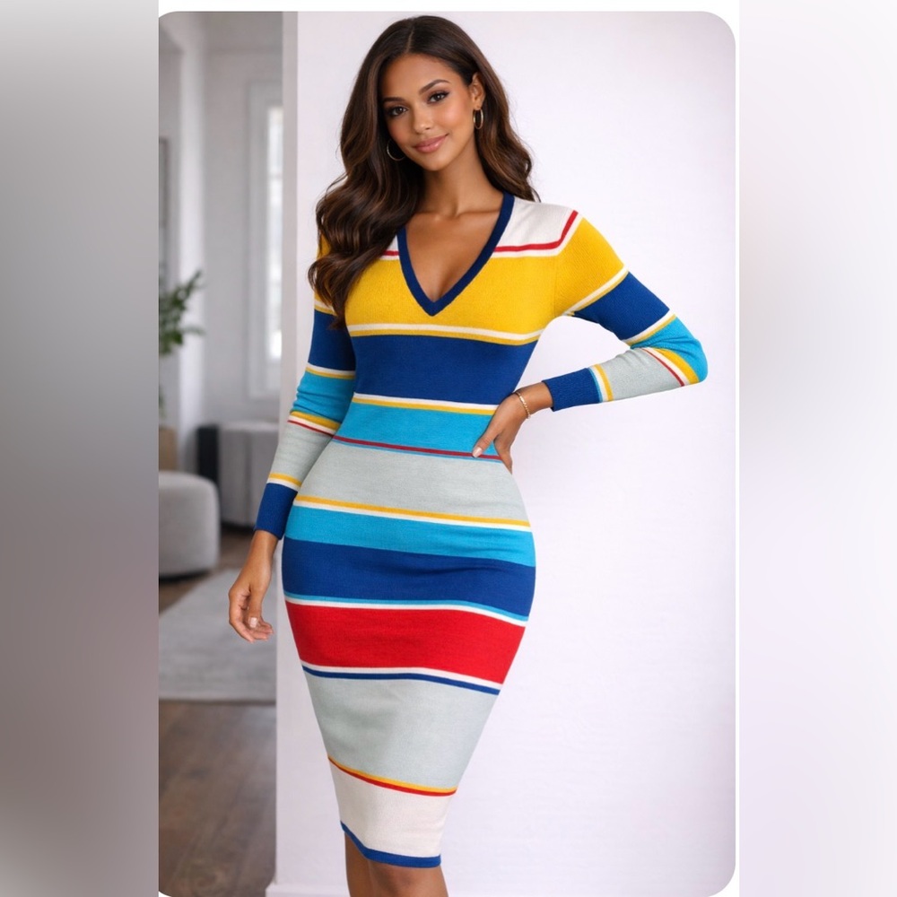 J. Crew Vibrant Striped Long Sleeve Dress